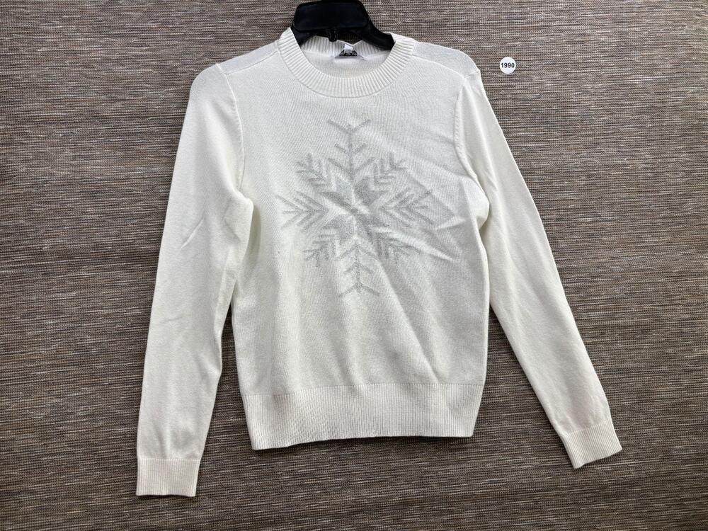 525 America Womens Round Neck Long Sleeve Pullover Sweater Top Ivory Size S NEW